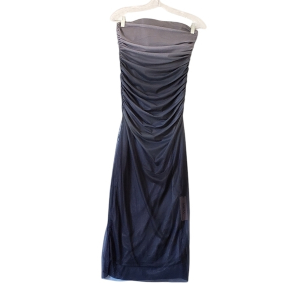 Micas‎ Gray Ruching Dressy Silky Midi Dress Women Size Medium NWT